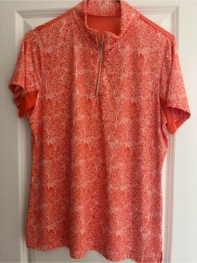 Hadley SunShield Coral Print Short-Sleeve Zip Polo Sun Shirt